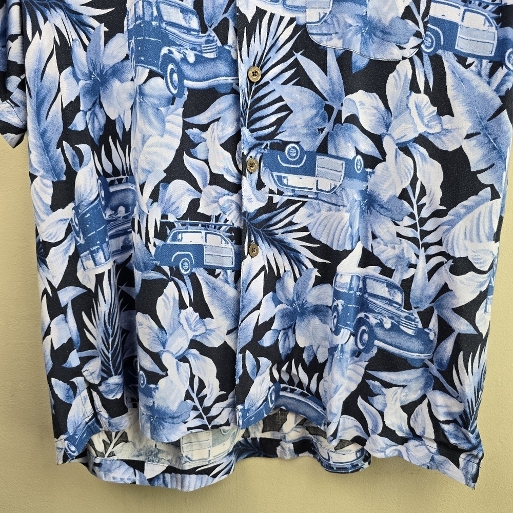 PANAMA JACK Short Sleeve Button-up Shirt Floral/Cars Print Blue Mens Sz L - Picture 4 of 12